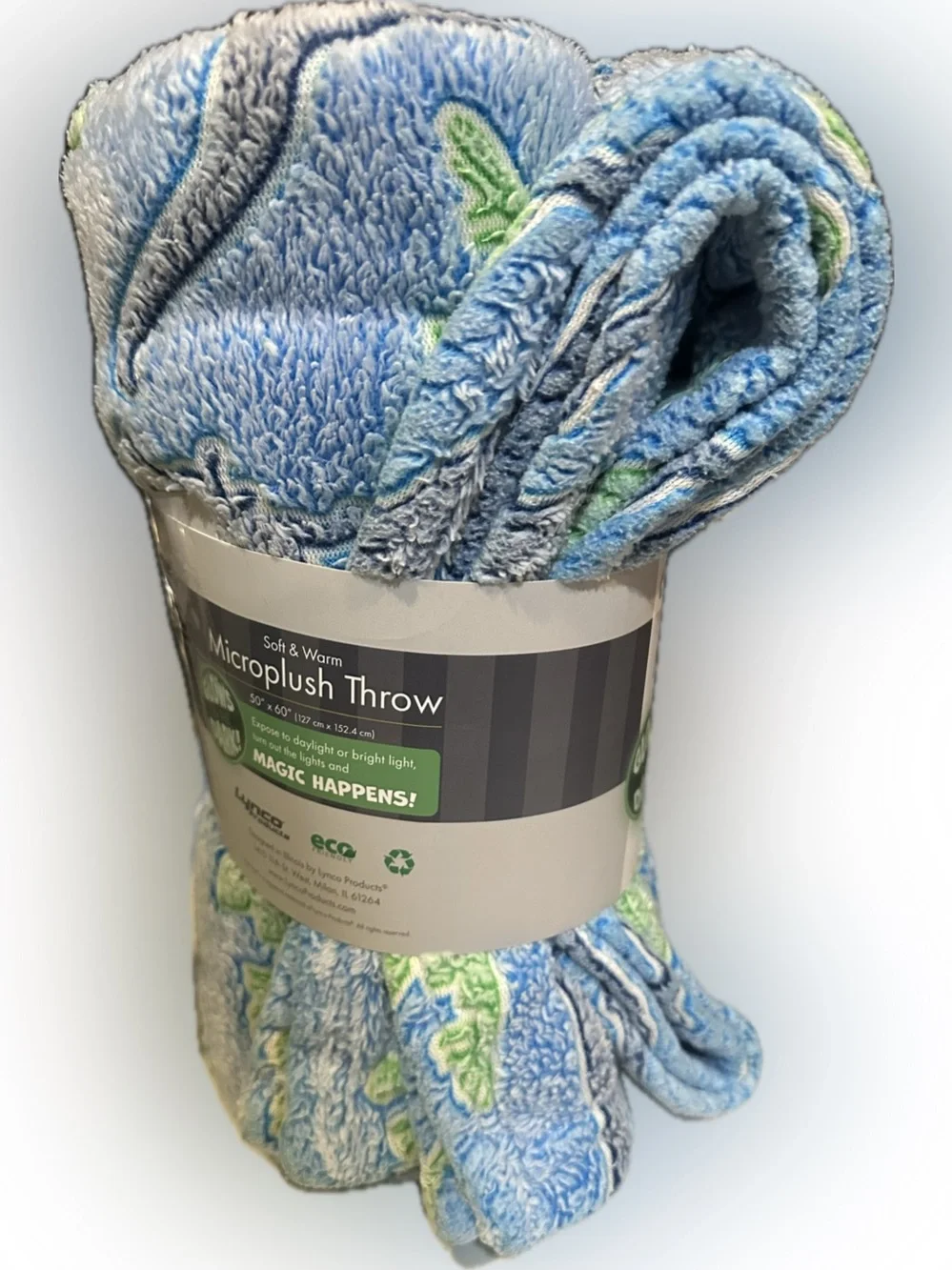 TRAVEL TIME MICROPLUSH THROW BLANKET SOFT WARM BLUE GREEN GRAY DINOSAUR 50”x 60”